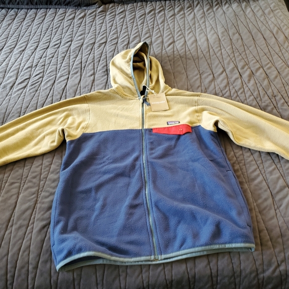 NWT Patagonia Kids Blue and Tan Hooded Jacket - Picture 1 of 7
